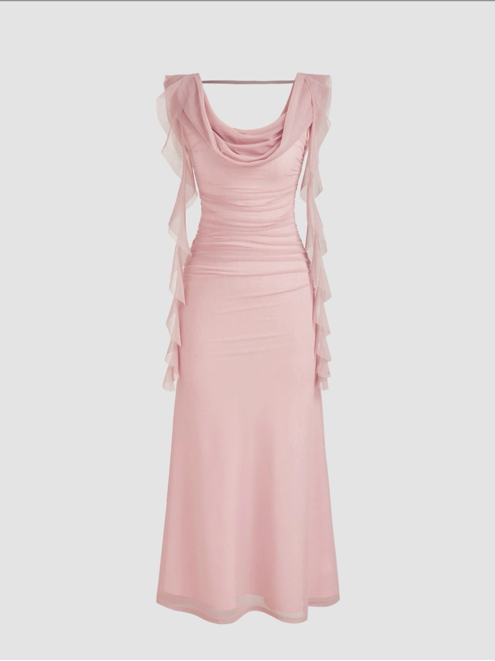 Cider Elegant Pink Draped Mesh Maxi Dress size S
